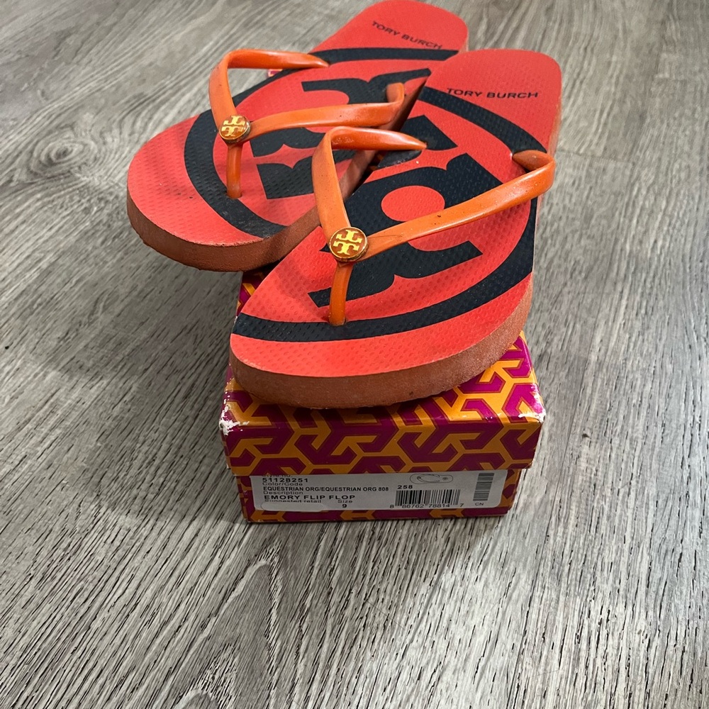 Tory Burch Red and Orange Flip Flops